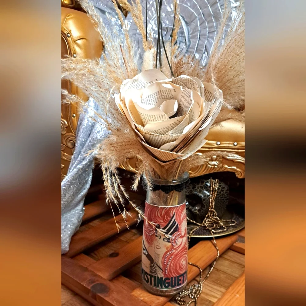 One Of A Kind. Handmade Art Deco Vase with Dried Floral Arrangement.
